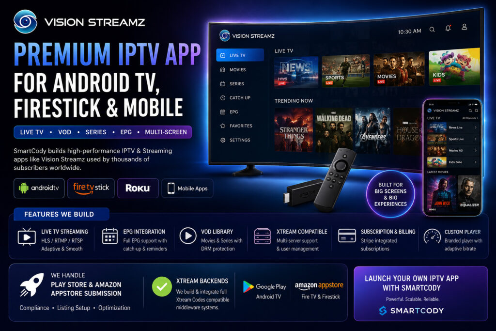Vision Streamz IPTV app for Android TV — SmartCody